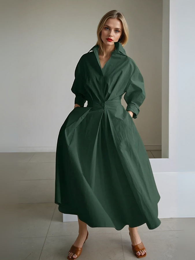 Corallie – Elegantes Plissee Damen Hemdblusenkleid