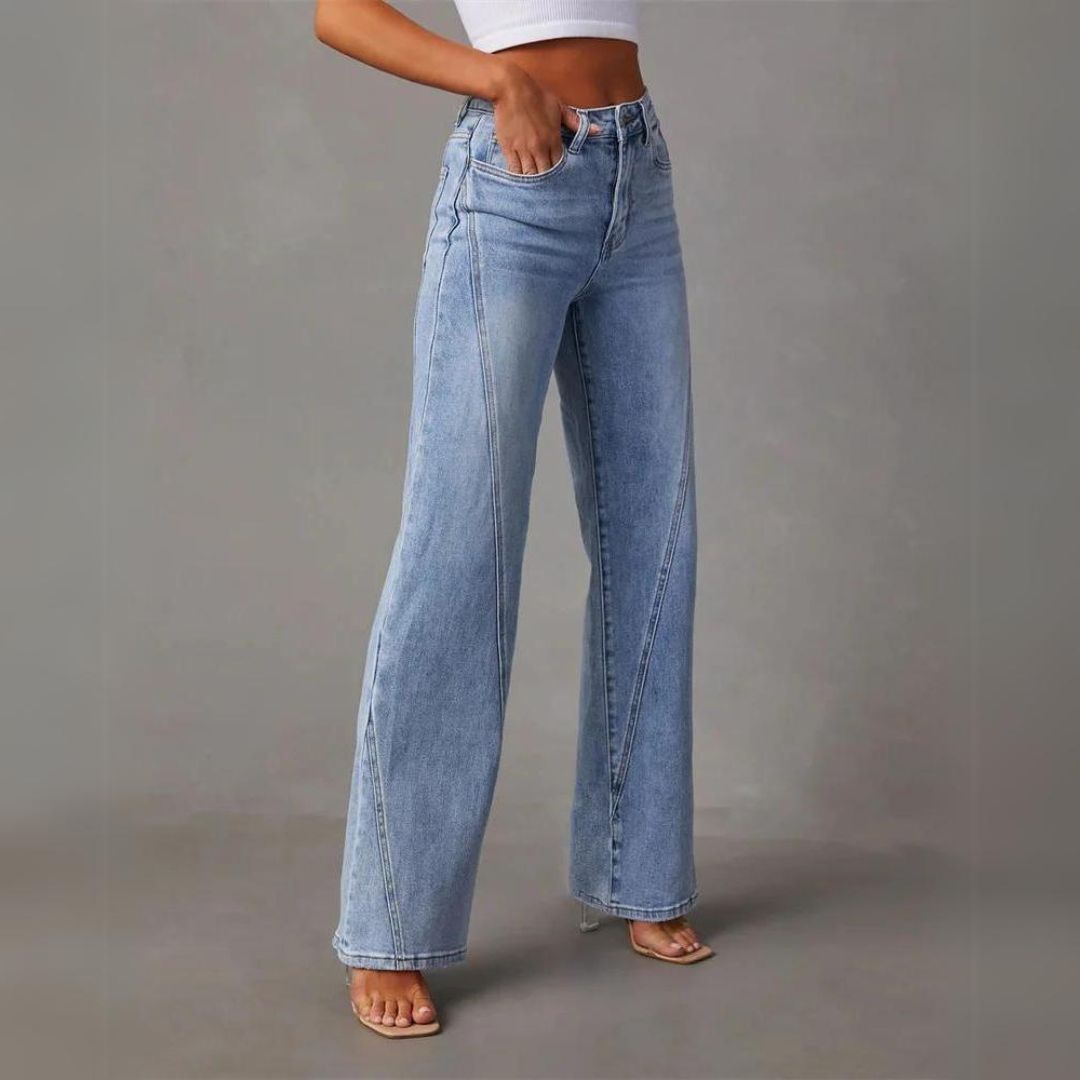 Jean droit taille haute femme coupe décontractée