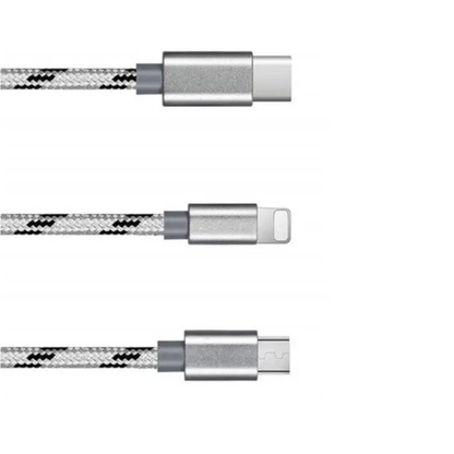 3 In 1 Type C / 8Pin Micro Usbnylon Cable 1.2M Jet Gray