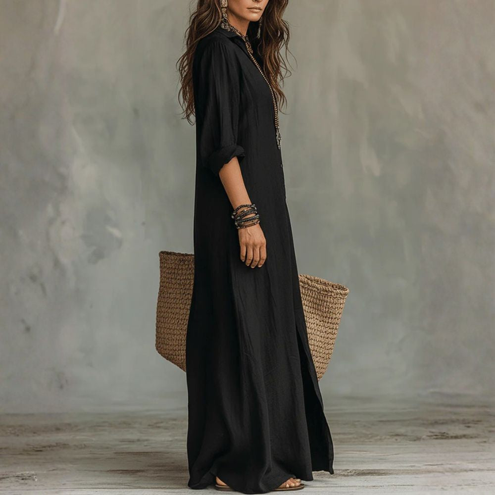 Natalie - Robe longue à coupe décontractée et agencement naturel