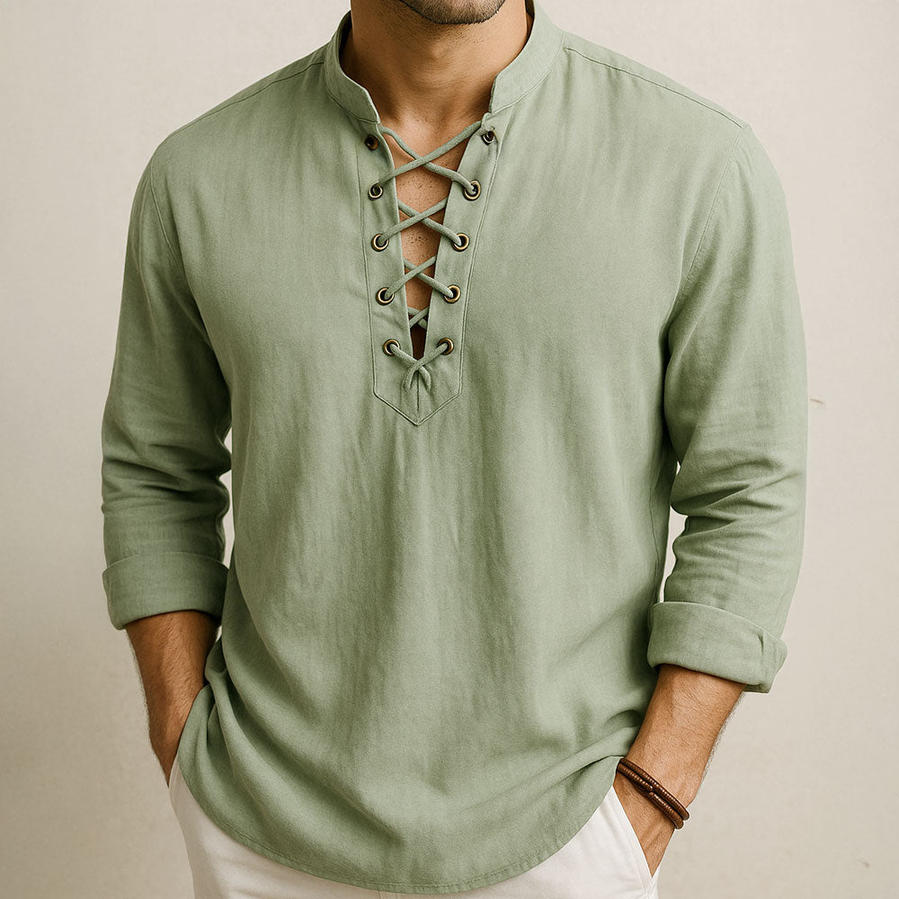 Valhalla Linen Men Vibe Lace Up Shirt