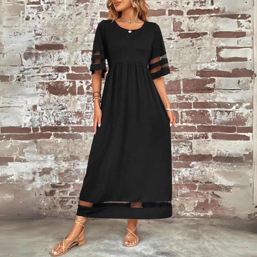 Damen Kurzarmkleid | Locker Maxi