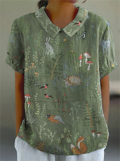 Women's Linen Forest Print Skirt Tops and Sweater