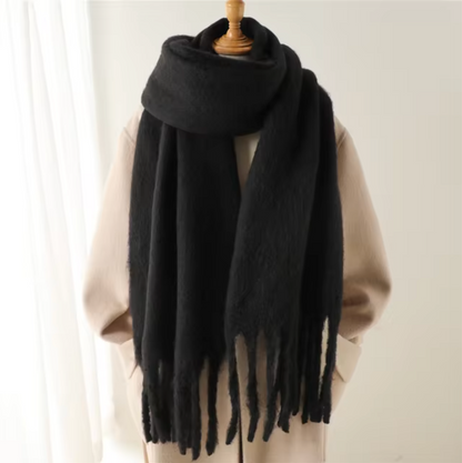 Women's Wool Mix Oversized Tassel Knit Scarf Heavyweight Chunky Wrap