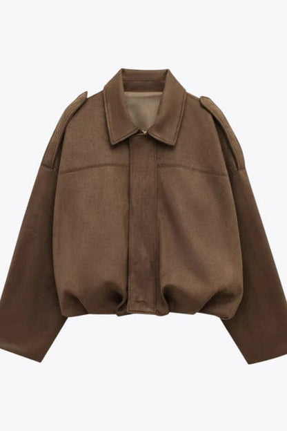 Jen - Faux Suede Batwing Sleeve Bomber Jacket
