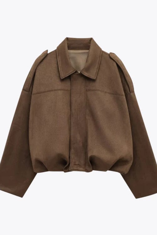 Jen - Faux Suede Batwing Sleeve Bomber Jacket