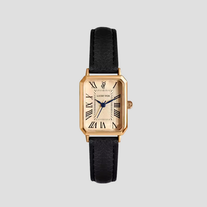 Women's Leather Strap Tank Square Roman Numeral Dress Watch
