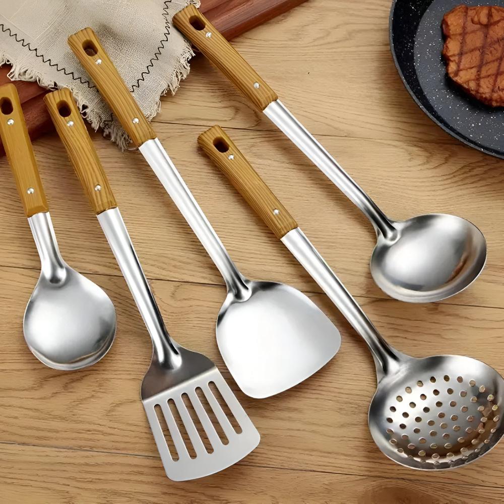 Culinor - RVS Keukenhulpen Set Met Houten Handvat 5 Delig