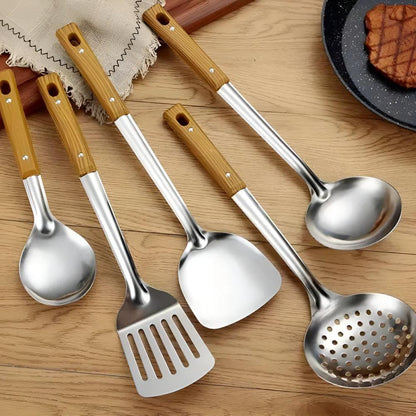 Culinor - RVS Keukenhulpen Set Met Houten Handvat 5 Delig