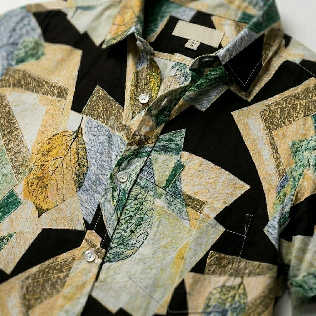 Linen Men's Short Sleeve Button Down Abstract Print Shirt