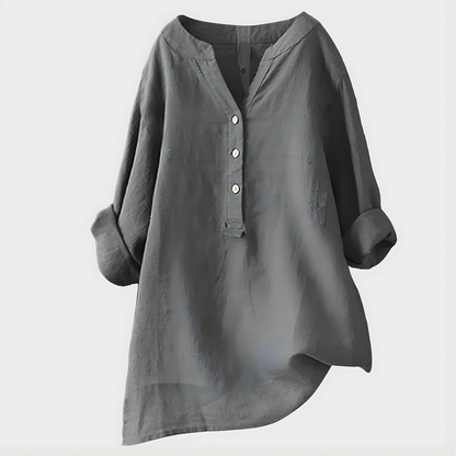 Veronique | Blusa Elegante de Algodón-Lino con Escote en V