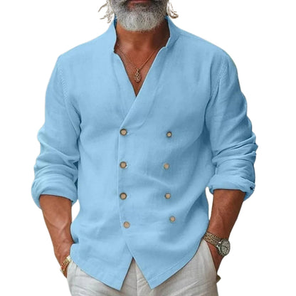 Chemise à manches longues avec col montant et détail à double boutonnage