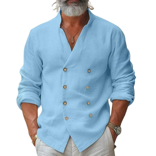 Chemise à manches longues avec col montant et détail à double boutonnage