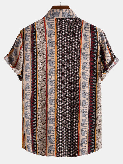 Marvion – Geometrisches Elefanten Print Hemd