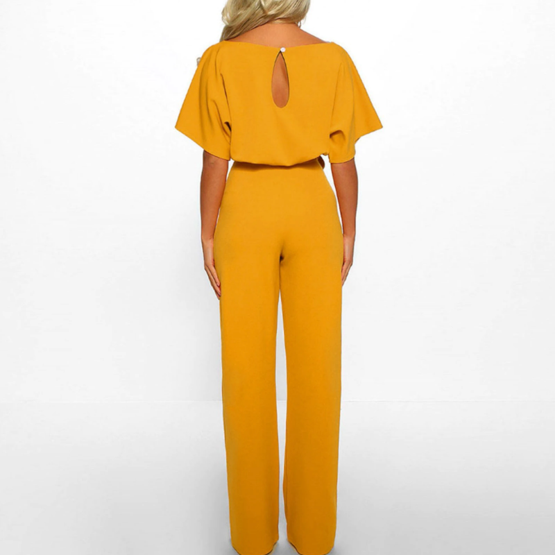 Women's Belted Wide Leg Jumpsuit Batwing Sleeve Elegant