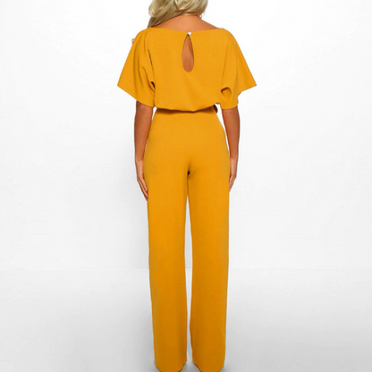 Women's Belted Wide Leg Jumpsuit Batwing Sleeve Elegant