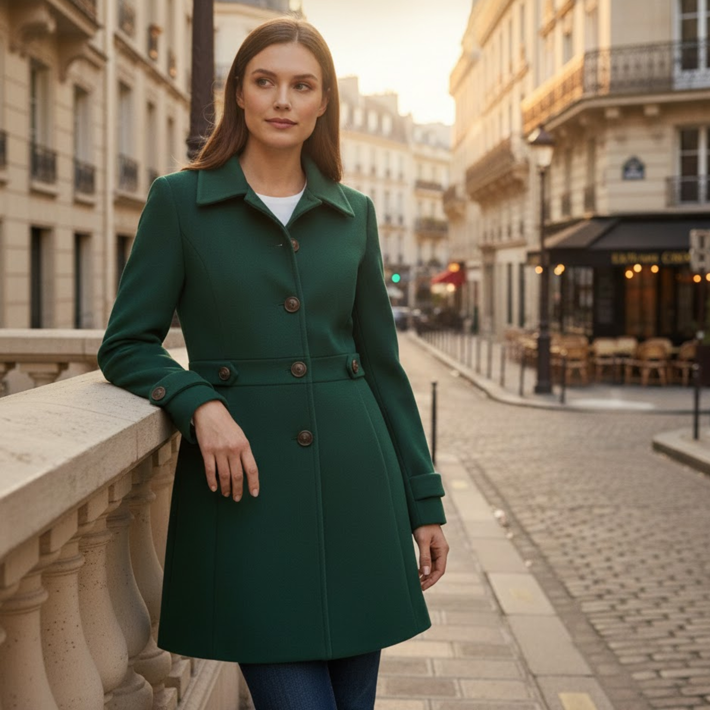 Manteau mi-long en laine à col tailleur et boutonnage multiple
