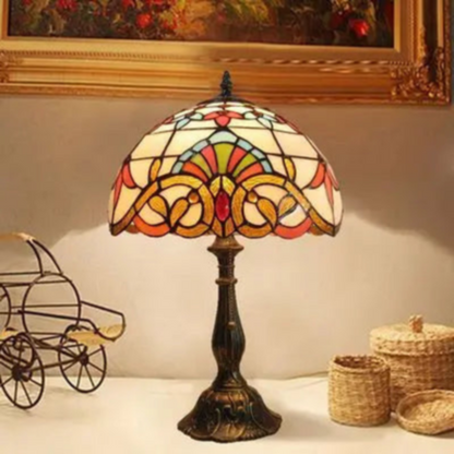 Lampe de table style Tiffany panneaux de verre colorés