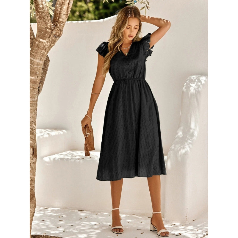 Ella – Robe midi femme à manches volantées