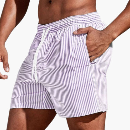 Herre Stribede Boardshorts | Elastisk Talje Badeshorts