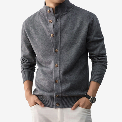 Henry – Gilet long à manches longues et col montant boutonné