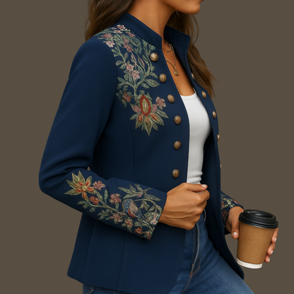 Veya - Veste à manches longues imprimée à fleurs avec boutons décoratifs