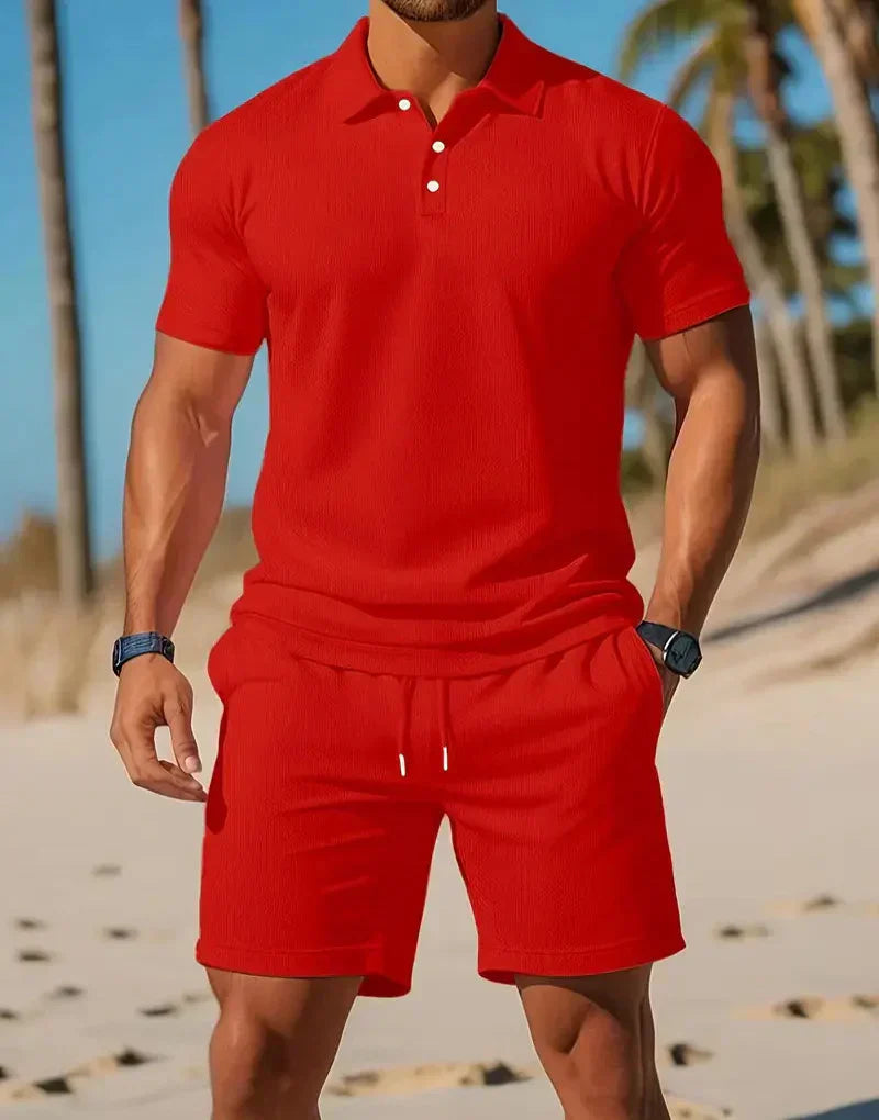 Men’s Knitted Polo Shirt and Shorts Casual Set