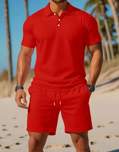 Men’s Knitted Polo Shirt and Shorts Casual Set