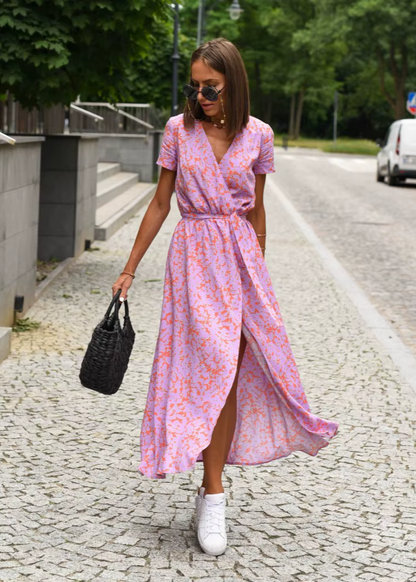 Robe Femme Été Florale Coupe Portefeuille Fluide Élégante