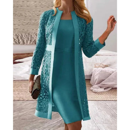 Elana – Robe élégante deux pièces avec cardigan ouvert et manches longues