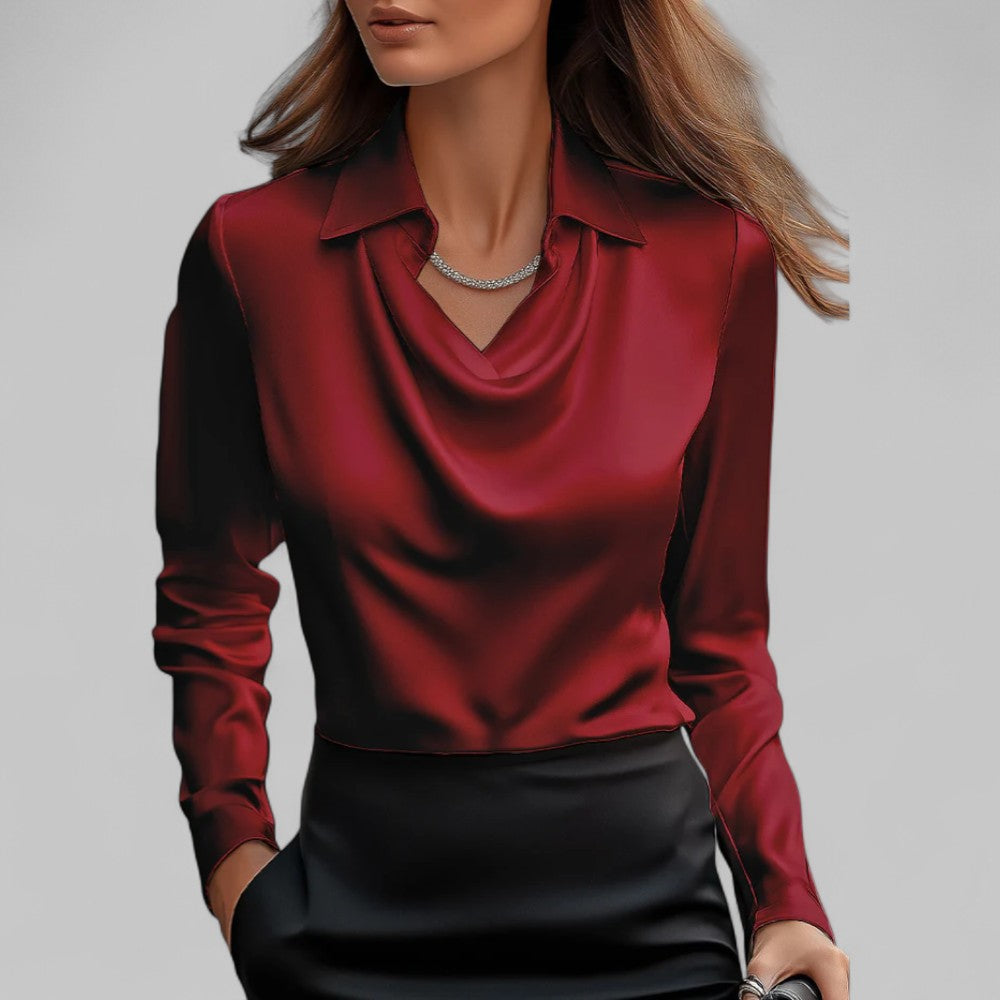 Hestia - Damen Satinbluse Mit Wasserfallausschnitt