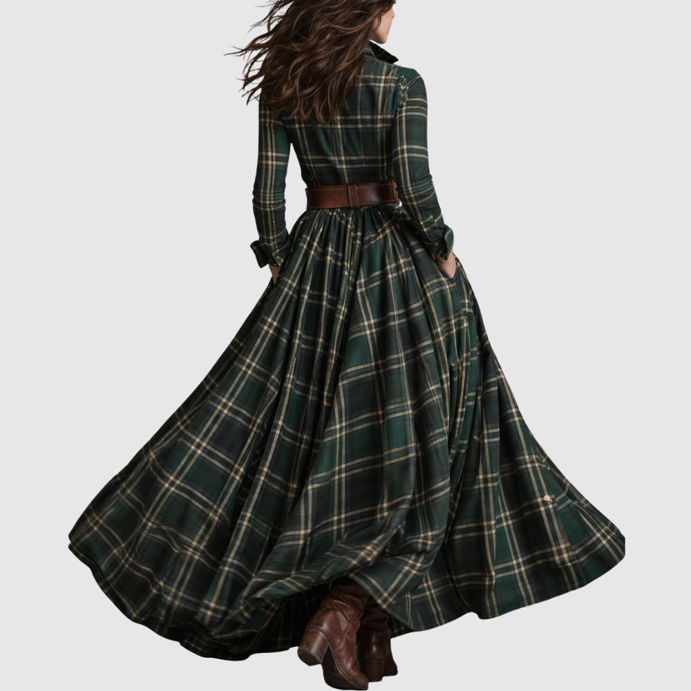 Zoé - Robe chemise à carreaux maxi