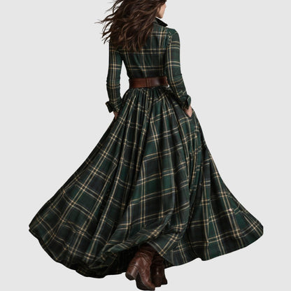Zoé - Robe chemise à carreaux maxi