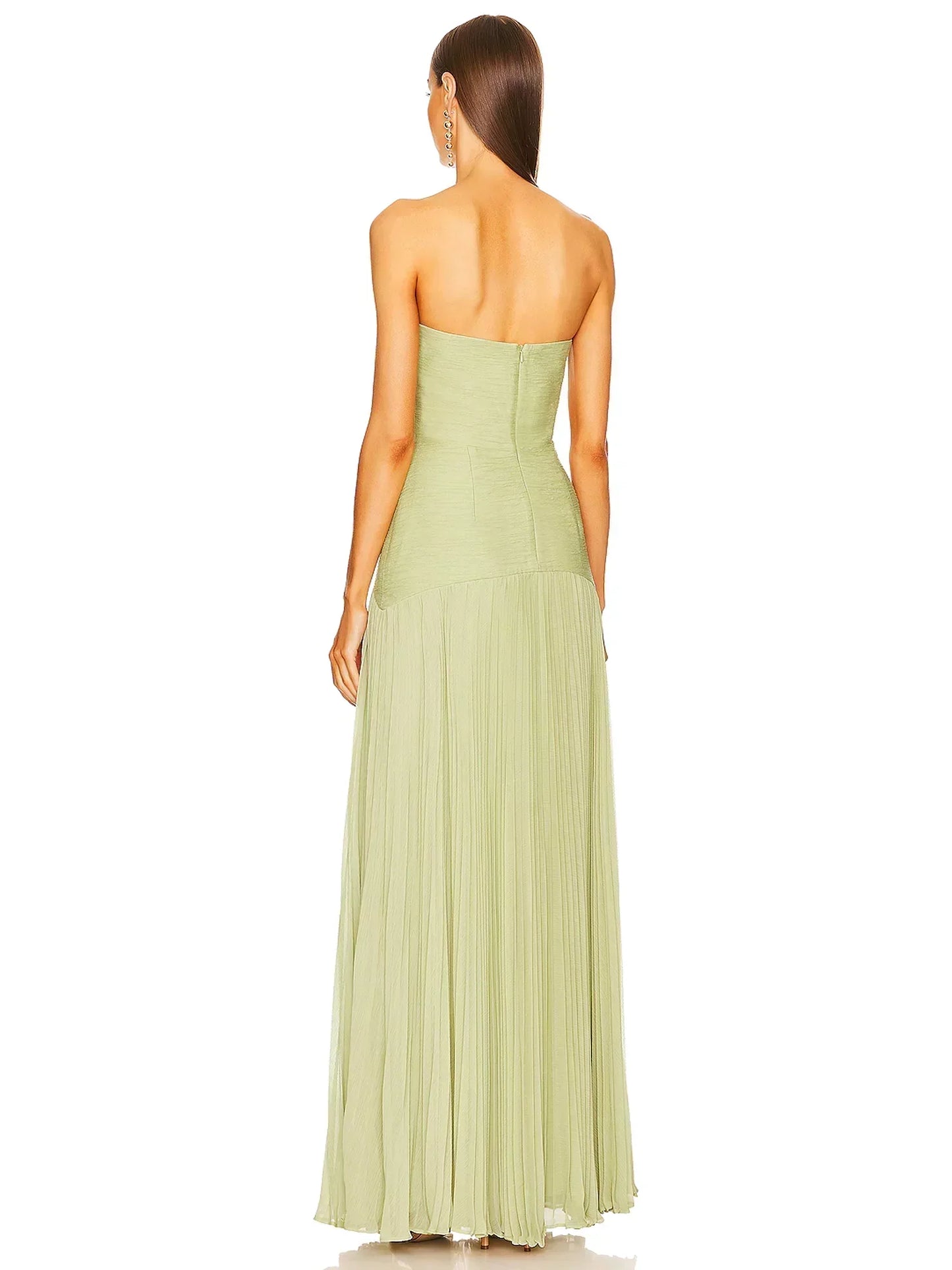 Women's Strapless Pleated Maxi Wedding Guest Dress