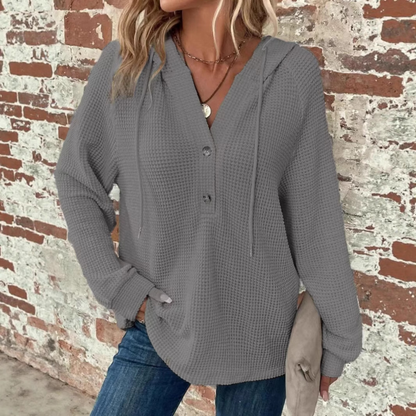 Sioni | Casual Long Sleeve V-Neck Hoodie Sweatshirt