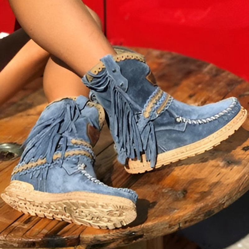 Bottines femme à franges avec laçage et boucle