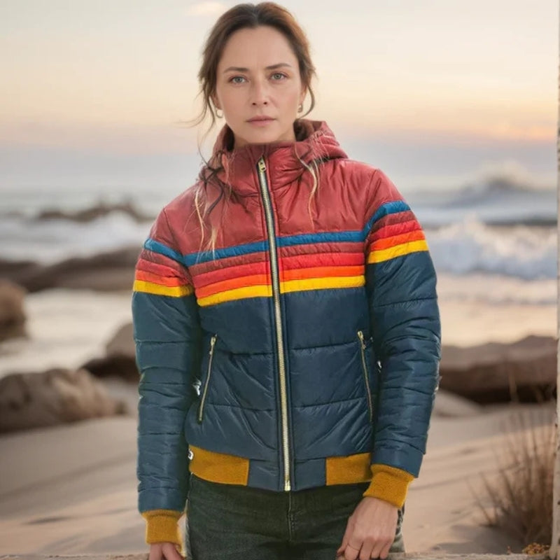 Maaike – Colorblock Pufferjas met Capuchon en Ritssluitingen Velani