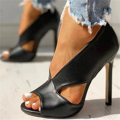Sandales à Talons Hauts avec Bout Ouvert et Découpes Latérales