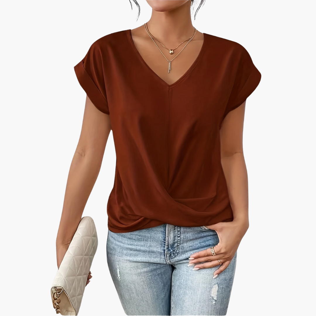Women Spring V Neck Drape Top