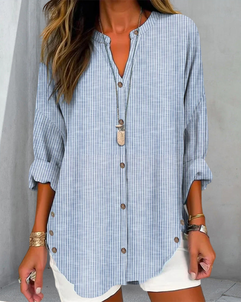 Isabella | Women Relaed striped Button blouse