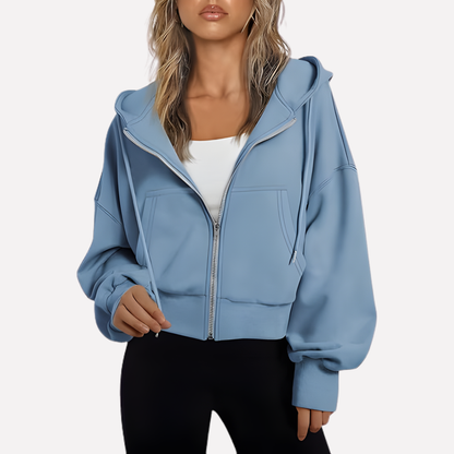 Women’s Zip Hoodie Relaxed Fit Cropped Drawstring Jacket