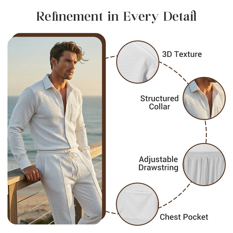 Men’s Casual Waffle Shirt Pants 2-Piece Set