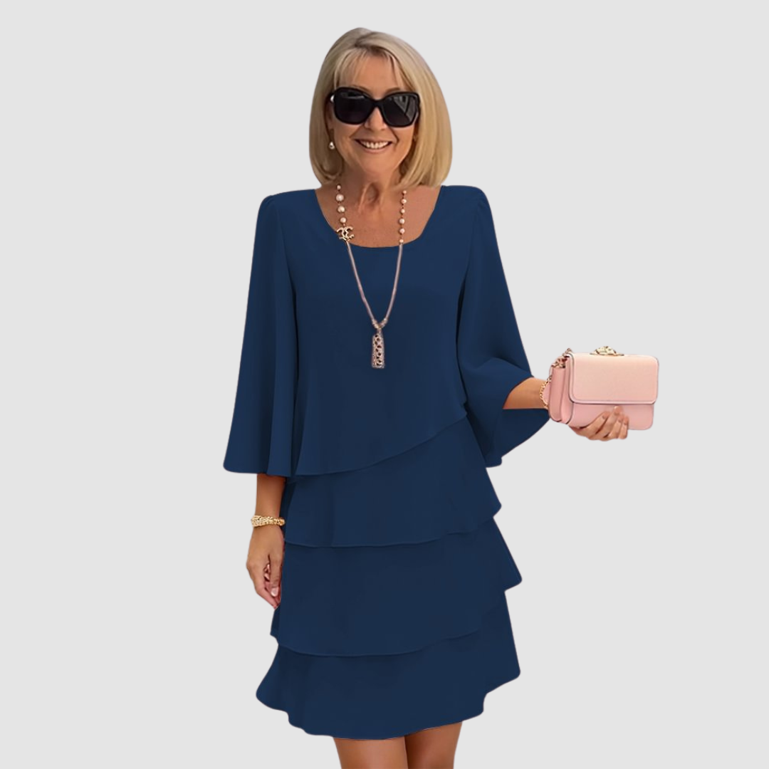 Women's Tiered Ruffle Shift Dress Long Sleeve Chiffon Layered Party Tunic