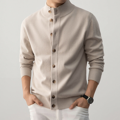 Henry – Gilet long à manches longues et col montant boutonné