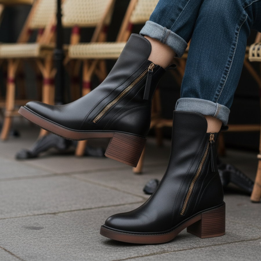 Black Leather Ankle Boots in Black - View 7.0 | Roselva