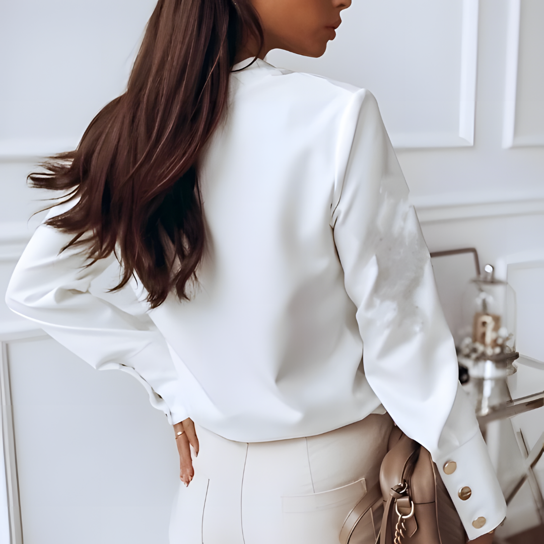 Esmira – Women’s Elegant Shirt with Stand Collar and Gold Button Detail