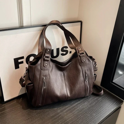 Leather Tote Bag Large Shoulder Handbag Zip Pocket Everyday Spring