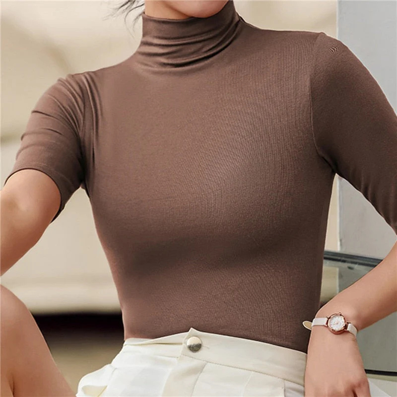 Lena – Top femme à col roulé sans couture