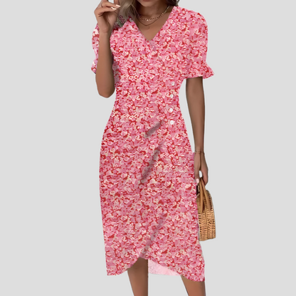 Damska Sukienka Midi W Kwiaty | Elegancki Letni Nadruk