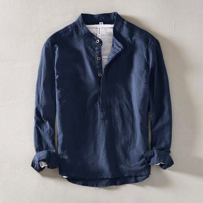 Luca | Long Sleeve Henley Linen Shirt